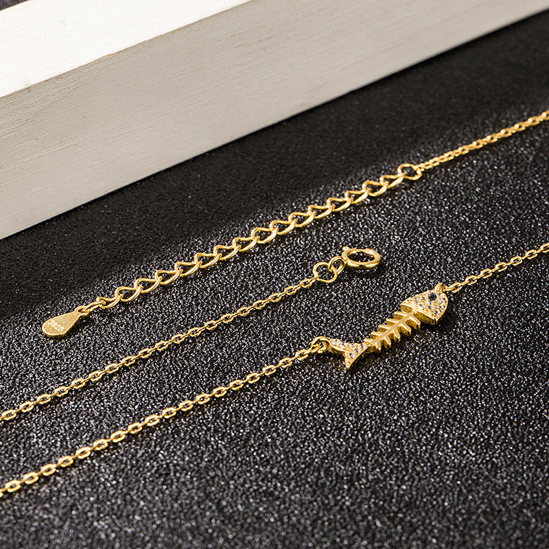 Fishbone Gold Necklace – 18K Gold Plated Sterling Silver