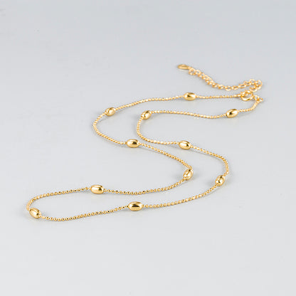 Gold Beaded Chain Necklace (18K Gold Plated, 925 Silver Base)