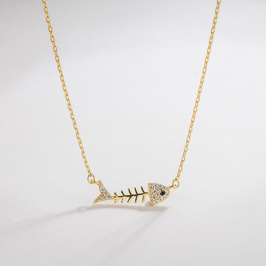 Fishbone Gold Necklace – 18K Gold Plated Sterling Silver