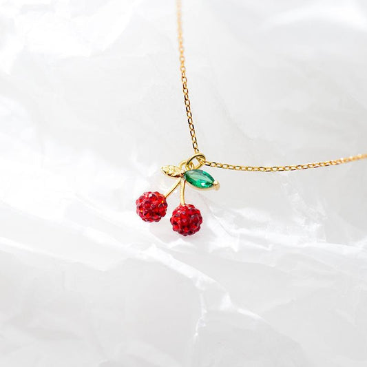 925 Sterling Silver Gold Cherry Zircon Pendant Necklace