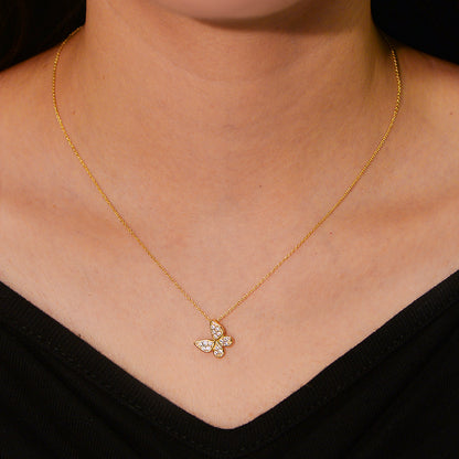 S925 Sterling Silver Pavé Butterfly Pendant Necklace – 14K Gold Plated Minimal Luxury