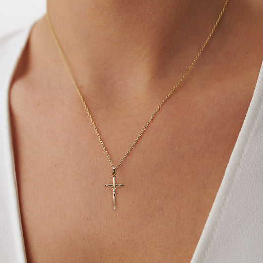 Minimal Gold Cross Pendant Necklace (925 Sterling Silver, 14K Gold Plated)