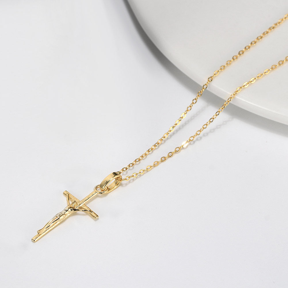 Minimal Gold Cross Pendant Necklace (925 Sterling Silver, 14K Gold Plated)
