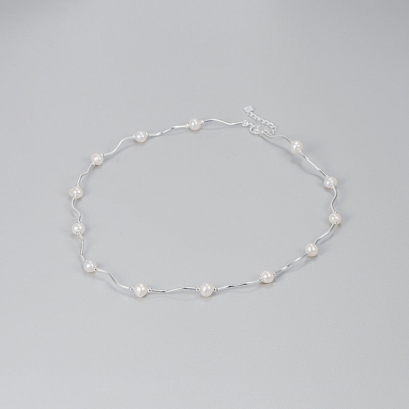 Wave Pearl Necklace – 925 Sterling Silver