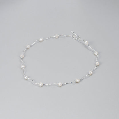 Wave Pearl Necklace – 925 Sterling Silver