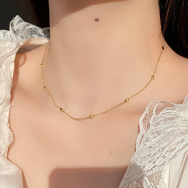 Gold Beaded Chain Necklace (18K Gold Plated, 925 Silver Base)