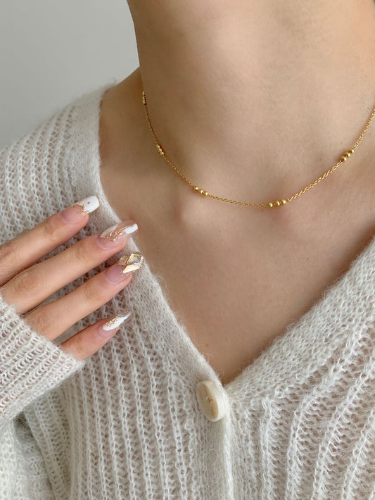 Minimal Gold Beaded Necklace – 925 Sterling Silver