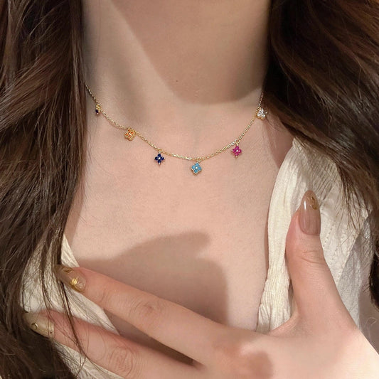 14K Gold Plated Mini Clover Charm Necklace – S925 Sterling Silver