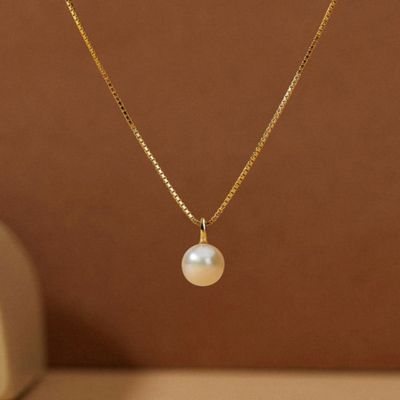 Gold Pearl Drop Necklace – 925 Sterling Silver Elegant Pendant