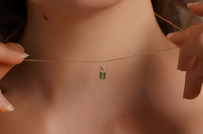 Emerald Lock Pendant Necklace – 925 Sterling Silver with 14K Gold Plating