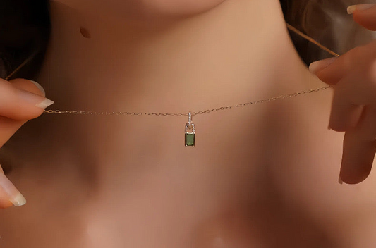 Emerald Lock Pendant Necklace – 925 Sterling Silver with 14K Gold Plating