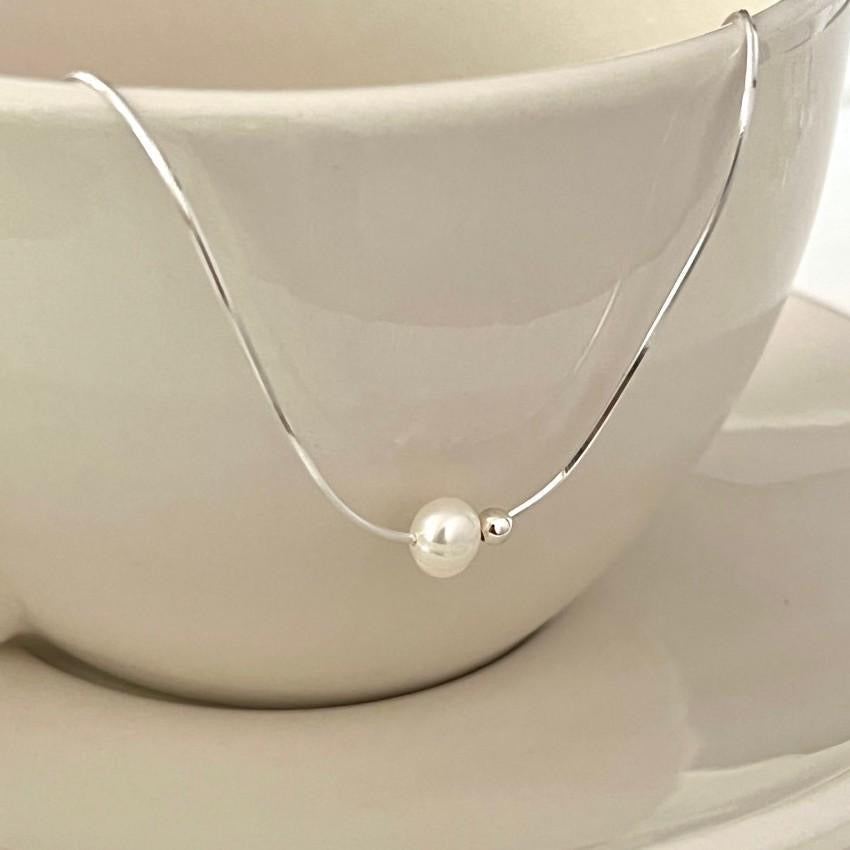 Minimal Pearl Bead Necklace – 925 Sterling Silver