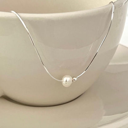 Minimal Pearl Bead Necklace – 925 Sterling Silver