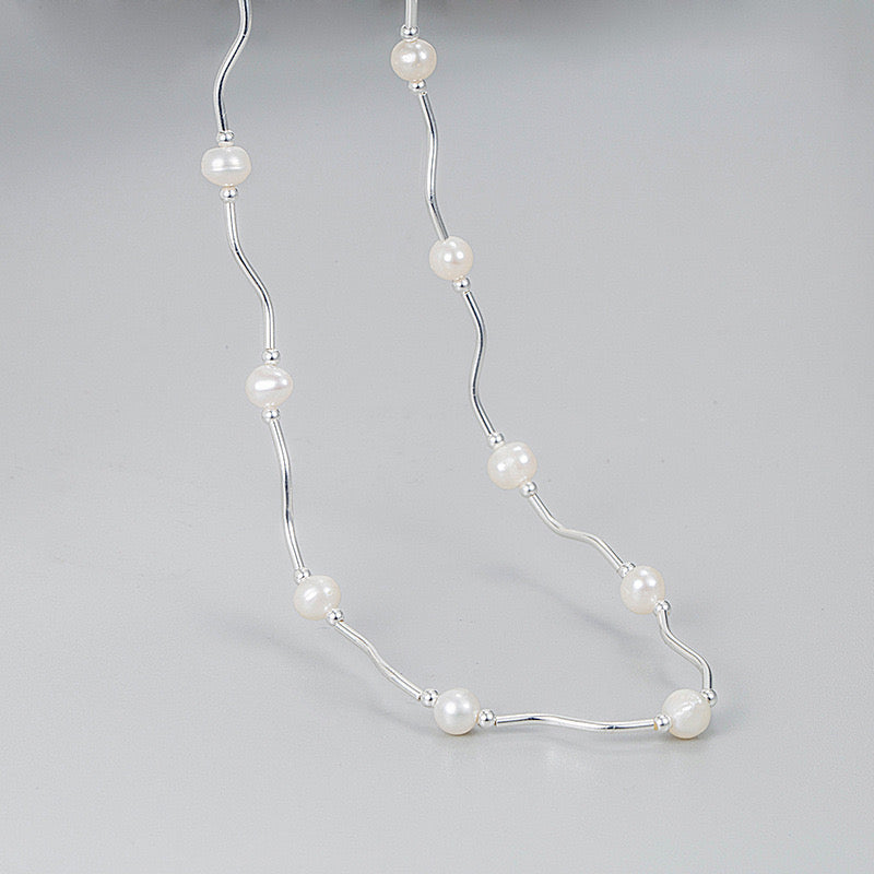 Wave Pearl Necklace – 925 Sterling Silver