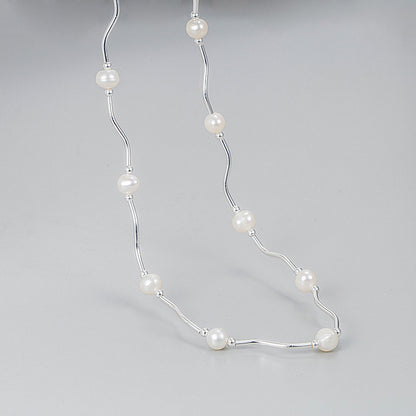 Wave Pearl Necklace – 925 Sterling Silver