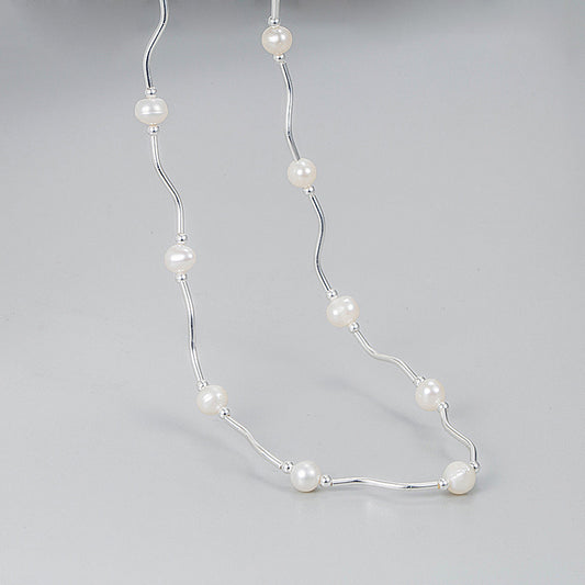 Wave Pearl Necklace – 925 Sterling Silver