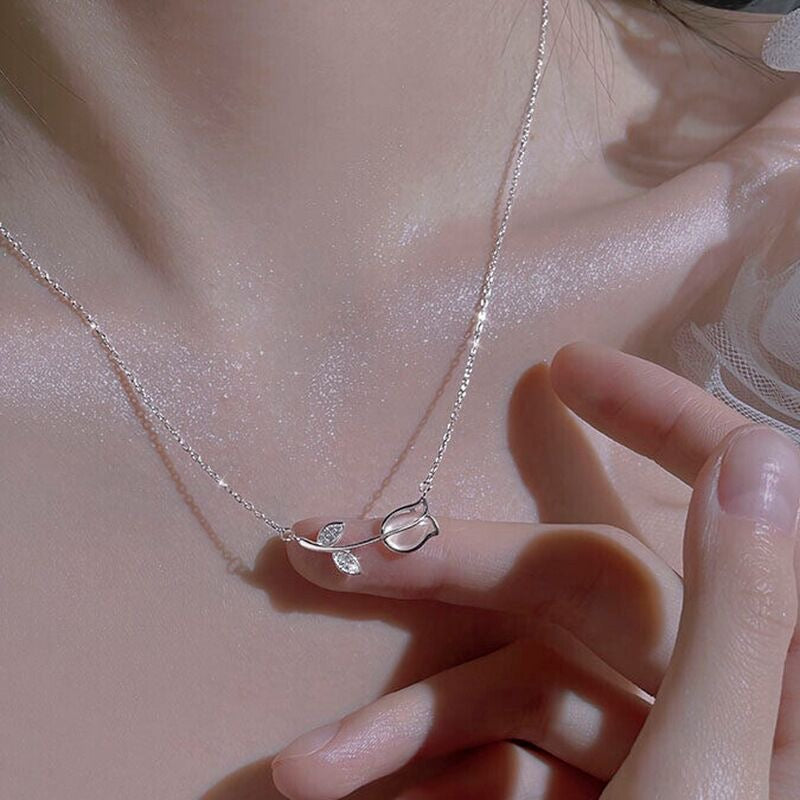 925 Sterling Silver Leaf Pendant Necklace – Minimal Inlay Design