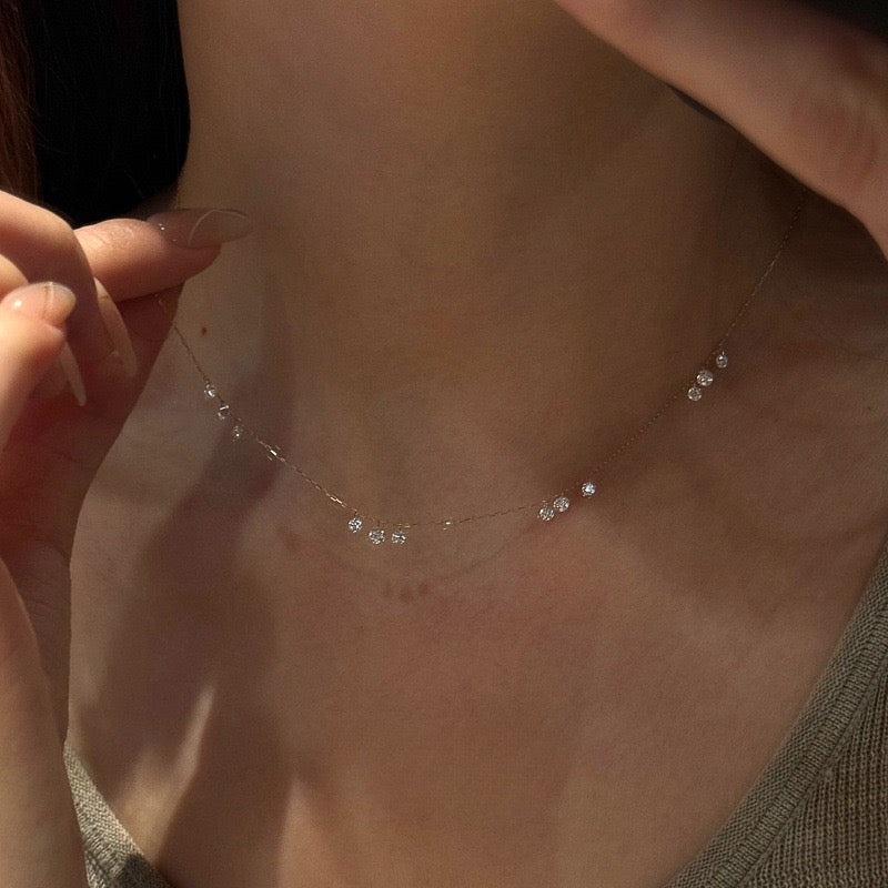 "18K Gold Plated Zircon Droplet Necklace-925 Sterling Silver Chain"