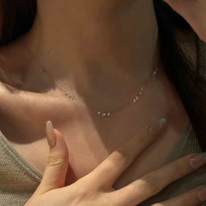 "18K Gold Plated Zircon Droplet Necklace-925 Sterling Silver Chain"