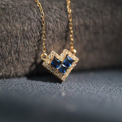 Blue Zircon Heart Pendant Necklace – 925 Sterling Silver