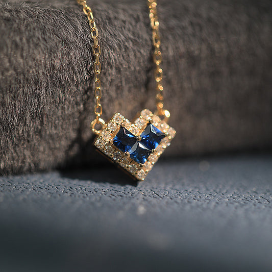 Blue Zircon Heart Pendant Necklace – 925 Sterling Silver