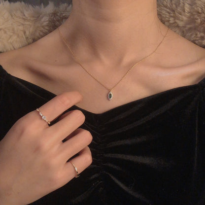 “S925 Sterling Silver Emerald Marquise Zircon Pendant Necklace – 14K Gold Plated Elegant Jewelry”