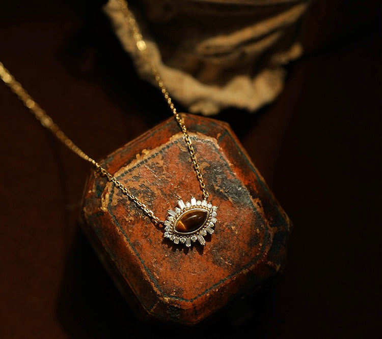 S925 Sterling Silver Tiger Eye Radiance Pendant Necklace – 18K Gold Plated