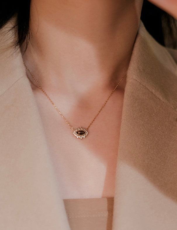 S925 Sterling Silver Tiger Eye Radiance Pendant Necklace – 18K Gold Plated