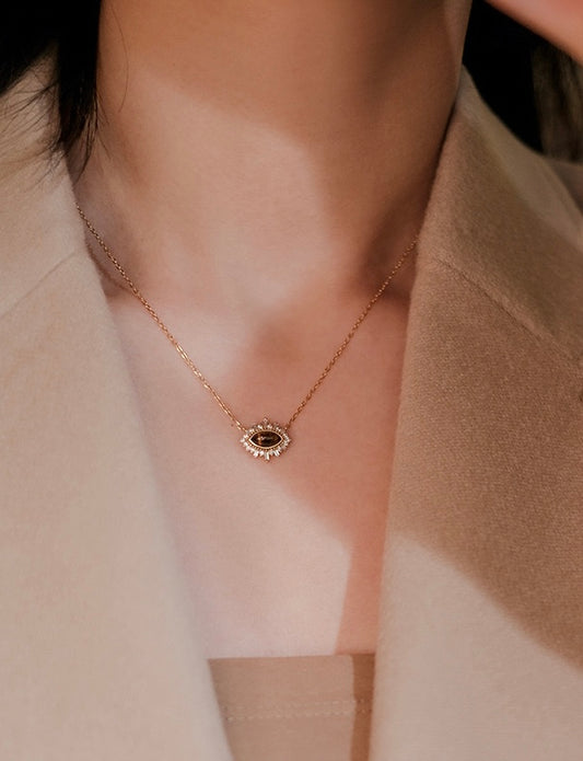 S925 Sterling Silver Tiger Eye Radiance Pendant Necklace – 18K Gold Plated