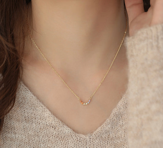 S925 Sterling Silver Rainbow Smile Zircon Necklace – Minimal Luxury Clavicle Chain