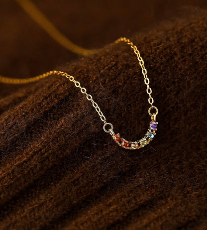 S925 Sterling Silver Rainbow Smile Zircon Necklace – Minimal Luxury Clavicle Chain