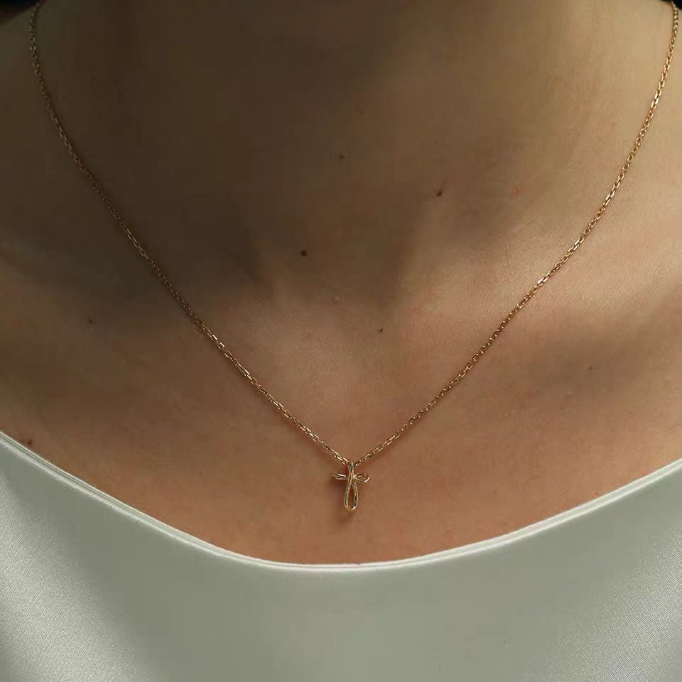 S925 Sterling Silver Minimal Cross Pendant Necklace – 18K Gold Plated, Fine Clavicle Chain