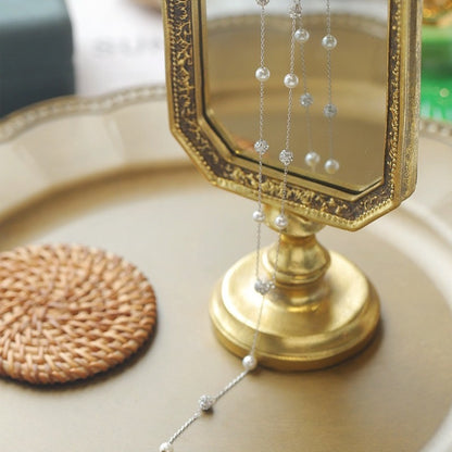 S925 Sterling Silver Pearl Drop Lariat Necklace – Minimal Elegant Clavicle Chain